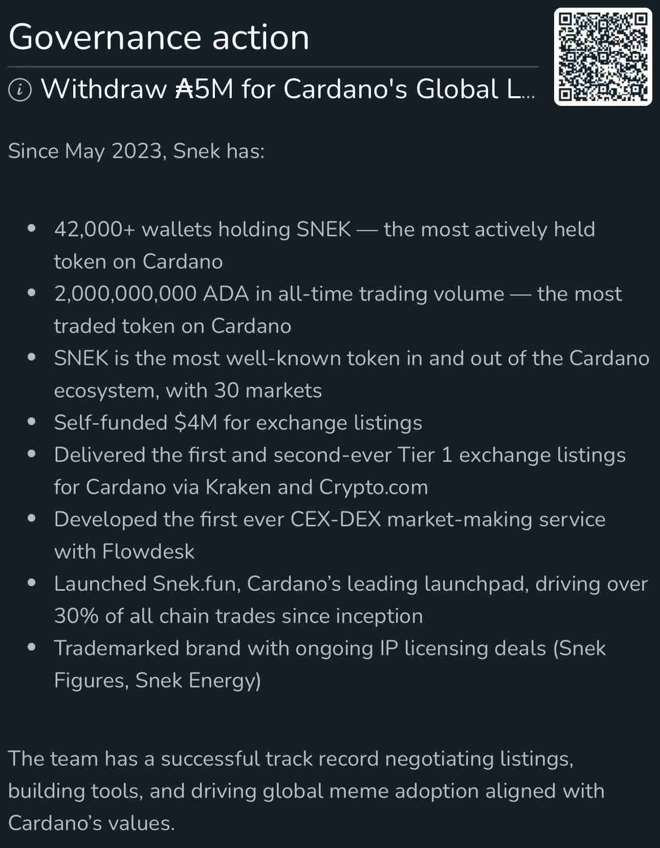 Excerpt from SNEK Meme Cardano Treasury Withdrawal Proposal